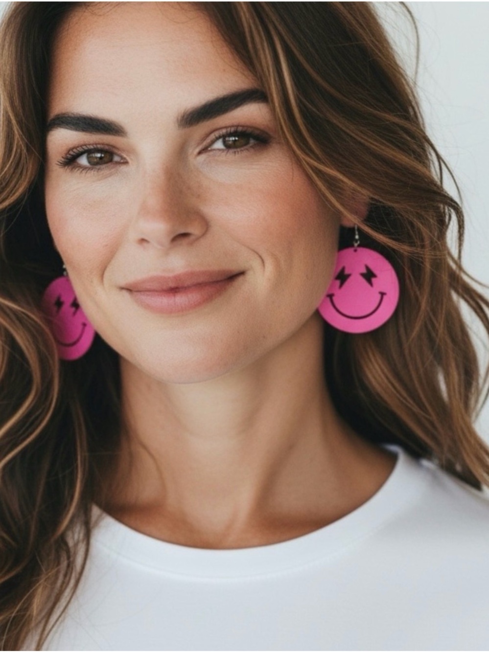 Pink Smiley Face Drop Earrings - Playful Women's Jewelry